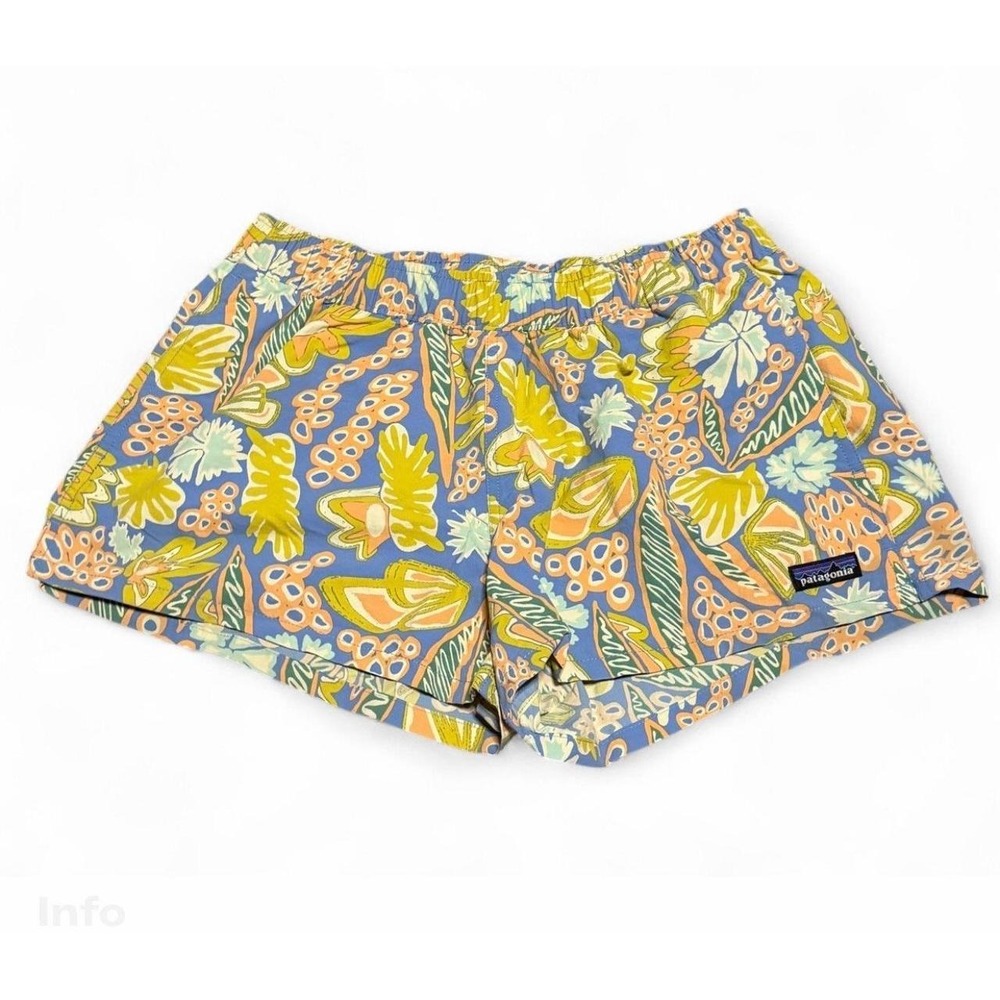 Patagonia Womens Barley Baggies Shorts Small Tropical Floral Blue Pull On Hiking